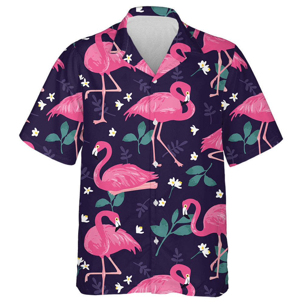 Lovely Flamingos Tropical Palm Leaves And Flowers Hawaiian Shirt, Hawaiian Shirt Gift, Christmas Gift
