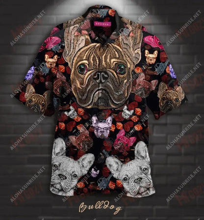 Bróidnéireacht Bulldog Unisex Léine haváíais Aigéan muinchille Gearr Léinte Crazy Léinte haváíais do Mhná, Bronntanas Léine Haváís, Bronntanas Nollag