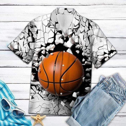 Basketball And Broken Wall Design Hawaiian Shirt, Hawaiian For Gift