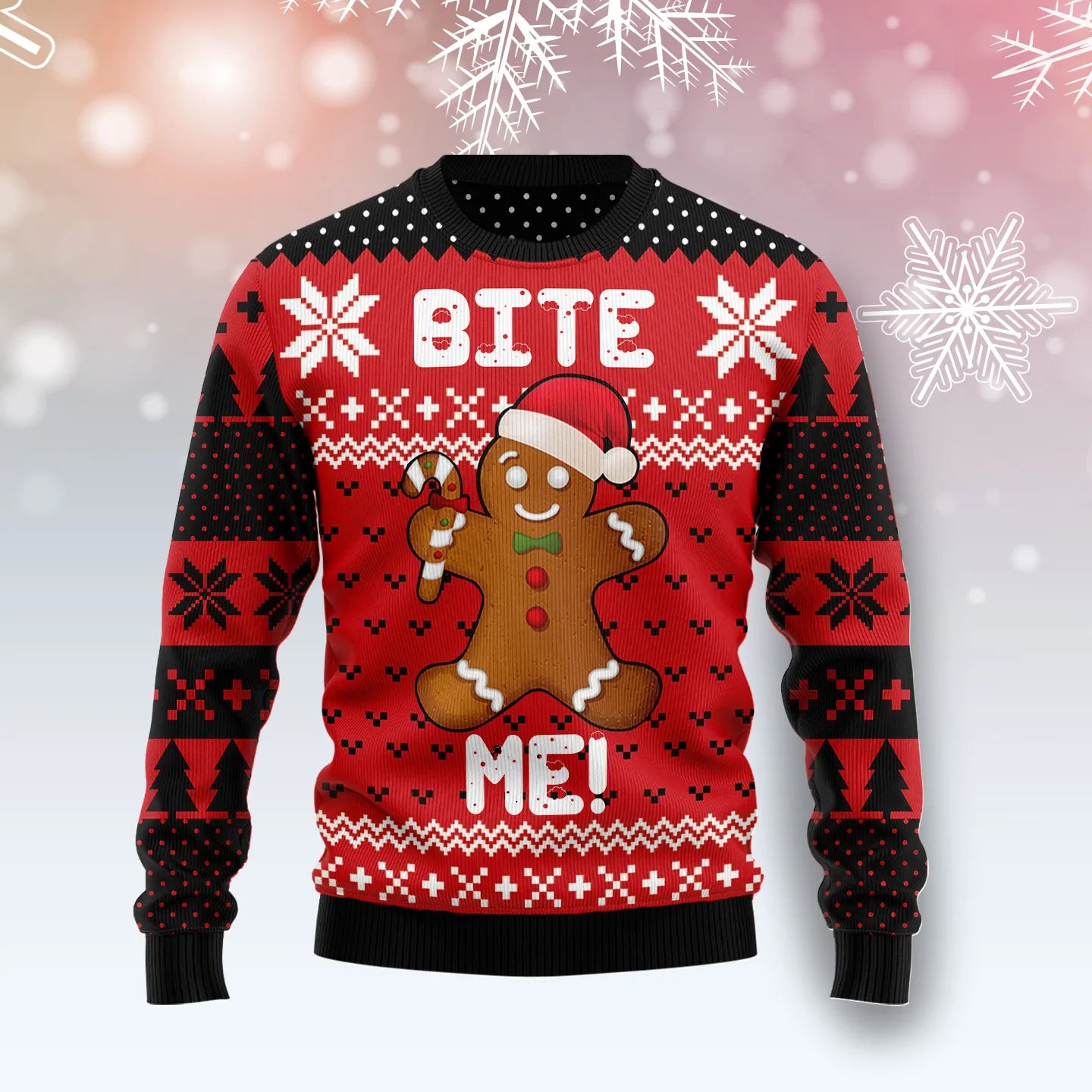 Christmas Bite Me Unisex ban &amp; fir, lánúin ag meaitseáil, cairde, teaghlaigh greannmhar bronntanais geansaí gránna saoire na Nollag
