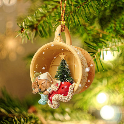 Cocker Spaniel Sleeping in a tiny cup Christmas Holiday-Two Sided Christmas Plastic Hanging Ornament, Christmas Gift, Christmas Decoration