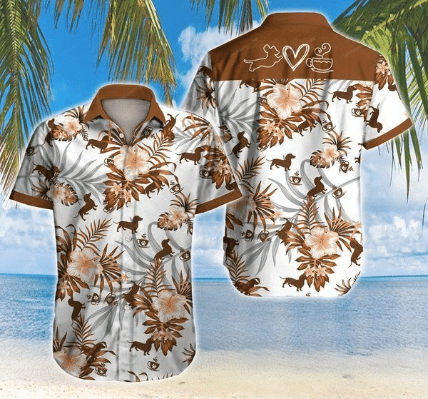 Love Of Dachshund Brown And White Theme Hawaiian Shirt, Hawaiian Shirt Gift, Christmas Gift