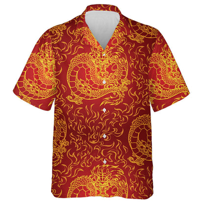 Asian Dragon And Fire On Red Background Hawaiian Shirt, Hawaiian Shirt Gift, Christmas Gift