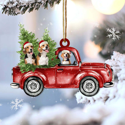 Beagle Red Car Christmas Ornament, Christmas Gift, Christmas Decoration