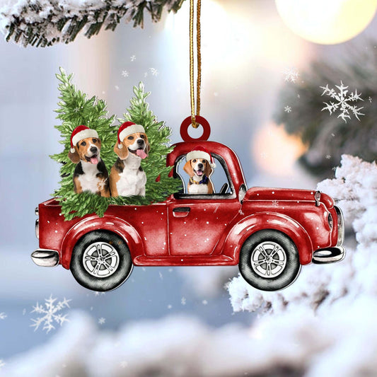 Beagle Red Car Christmas Ornament, Christmas Gift, Christmas Decoration