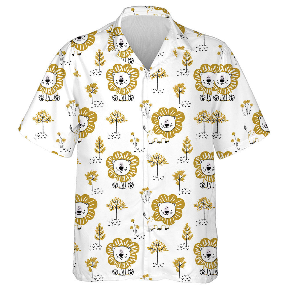 Lovely Lion And Trees On White Background Hawaiian Shirt, Hawaiian Shirt Gift, Christmas Gift
