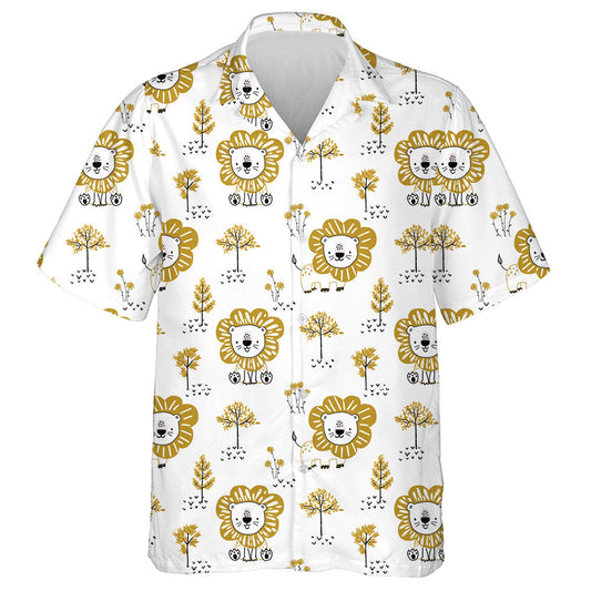 Lovely Lion And Trees On White Background Hawaiian Shirt, Hawaiian Shirt Gift, Christmas Gift