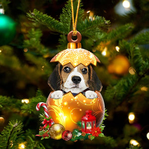 Cute Beagle In Golden Egg Christmas Ornament, Pet Love Gift, Christmas Ornament, Christmas Gift