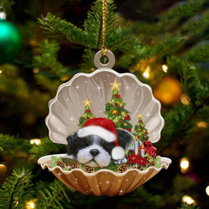 Black White Shih Tzu3-Sleeping Pearl in Christmas Two Sided Christmas Plastic Hanging Ornament, Christmas Ornament Gift, Christmas Gift, Christmas Decoration