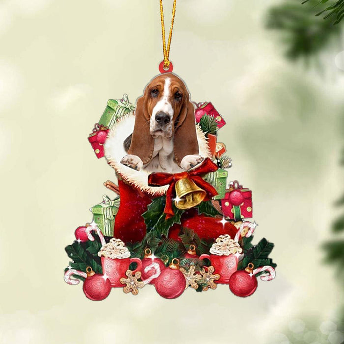 Basset Hound-Red Boot Hanging Christmas Plastic Hanging Ornament, Christmas Ornament Gift, Christmas Gift, Christmas Decoration