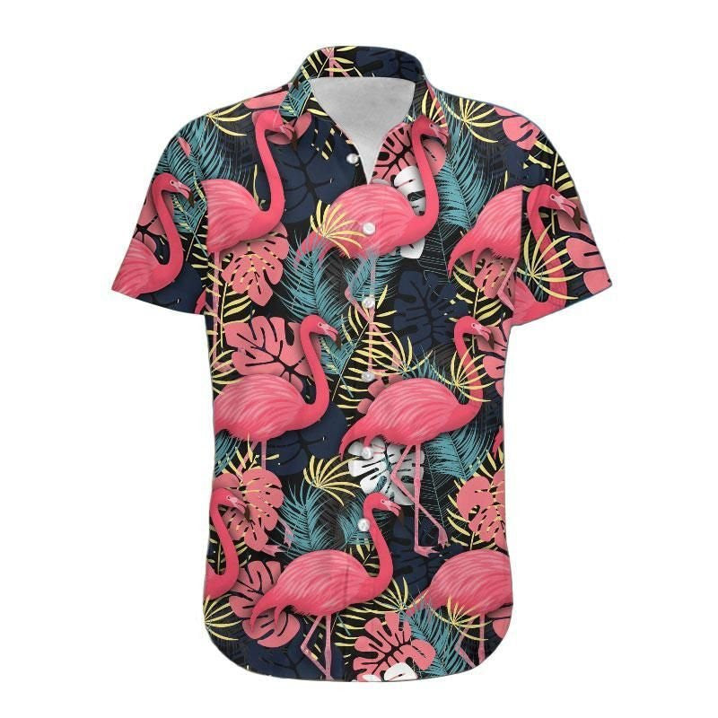 Classic Leave Flamingo Ornamental Design Hawaiian Shirt, Hawaiian For Gift