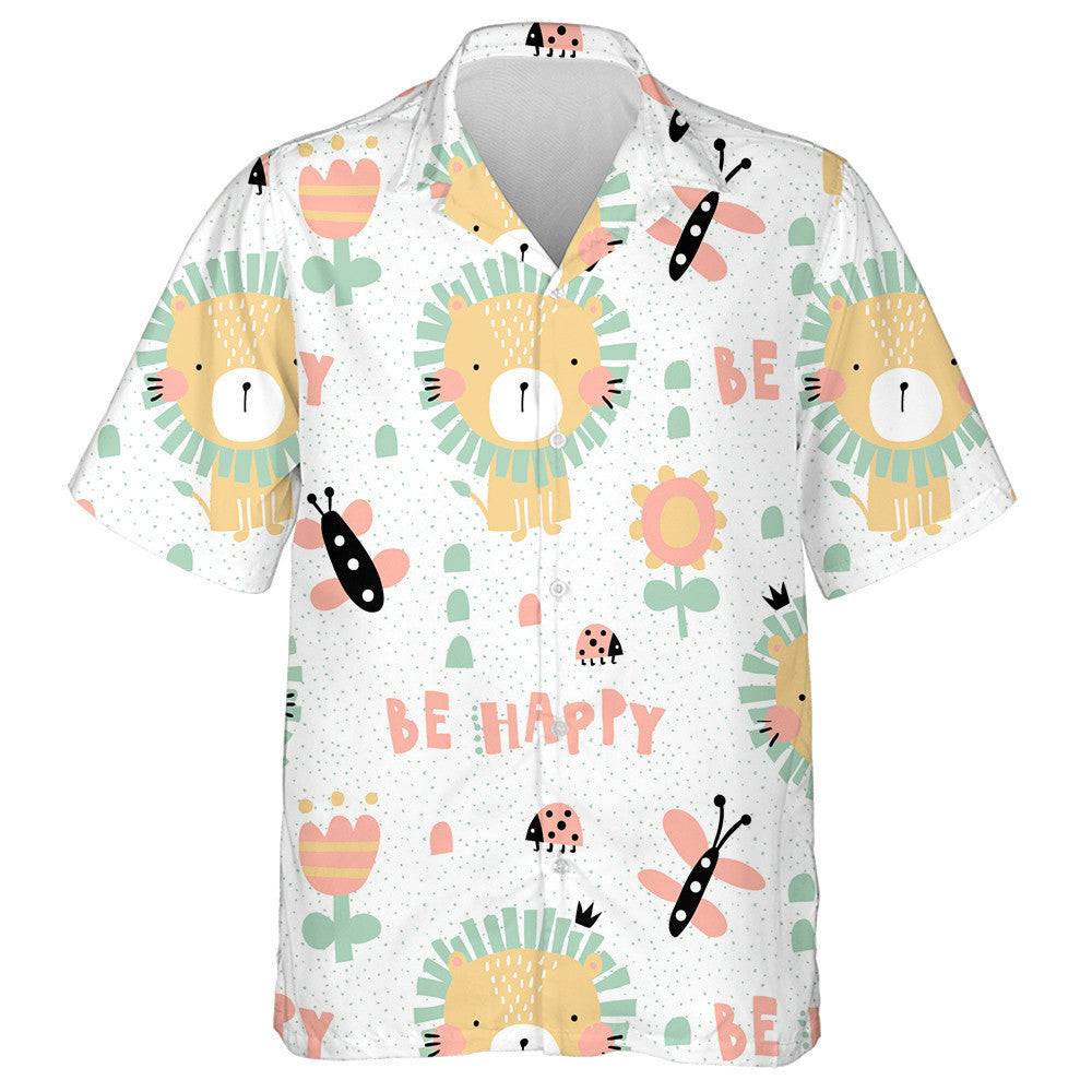 Lovely Lion Butterfly Beetle And Flowers Hawaiian Shirt,Hawaiian Shirt Gift, Christmas Gift