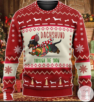 Dachshund Christmas Through The Snow Ugly Christmas Sweater, All Over Print Sweatshirt, Christmas Gift, Gift Christmas 2024