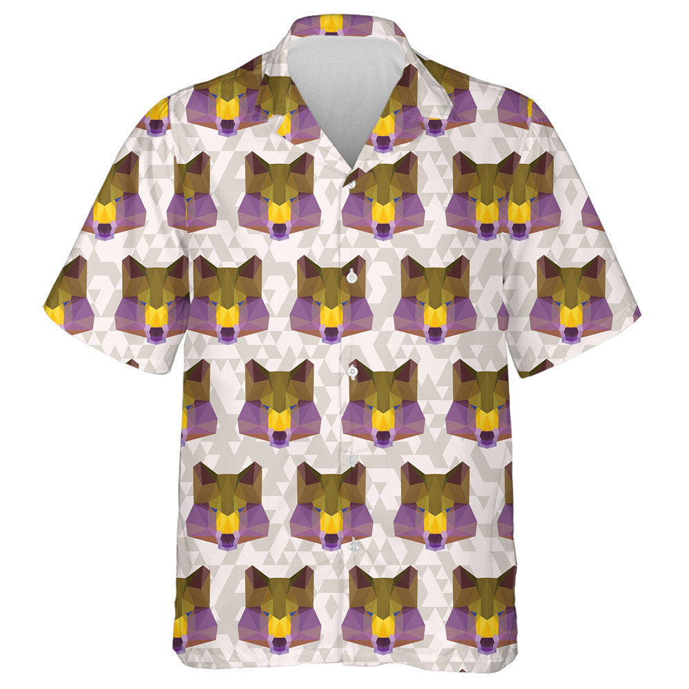 Bright Colored Abstract Polygonal Wolf Background Hawaiian Shirt, Hawaiian Shirt Gift, Christmas Gift