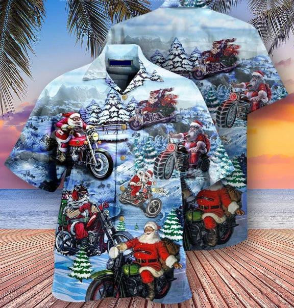 Christmas Driving With Santa Claus Snowy Holiday Hawaiian Shirt, Hawaiian Shirt Gift, Christmas Gift.