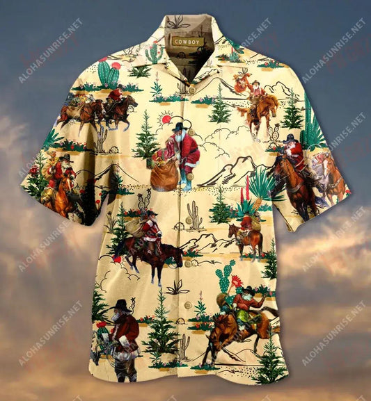 Cowboy Santa Claus Short Short Sleeve Shirt, Hwaiian For Gift