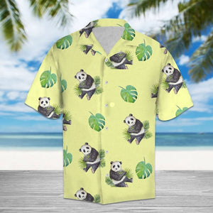 Amazing Panda Monstera Leaves On Yellow Pattern Hawaiian Shirt, Hawaiian Shirt Gift, Christmas Gift