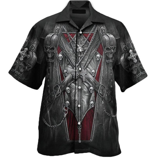 Skull Strapped All Over Silver Pattern Hawaiian Shirt,Hawaiian Shirt Gift, Christmas Gift