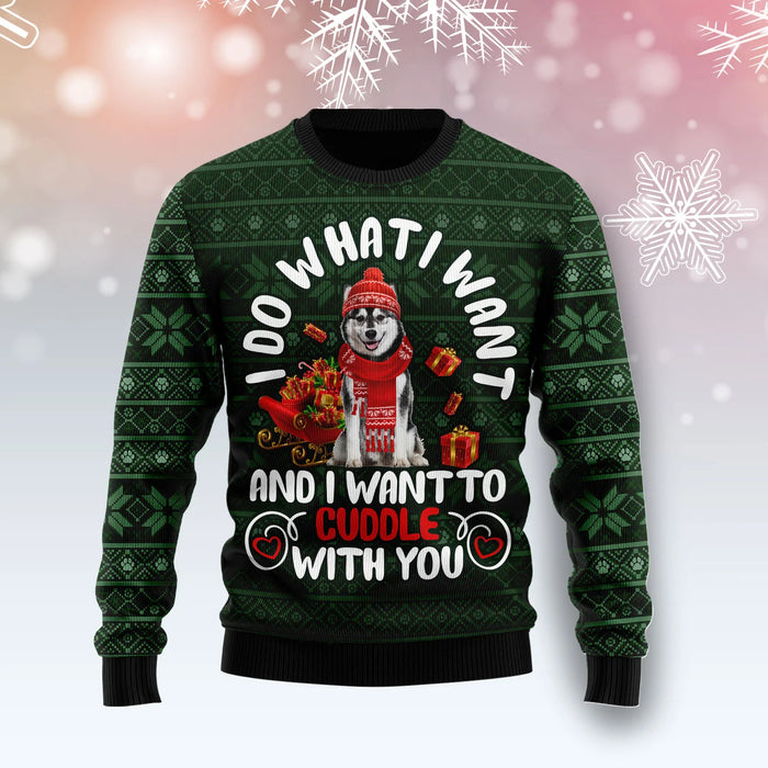 Siberian Husky I Want unisex womens & mens, couples matching, friends, funny family ugly christmas holiday sweater gifts, Christmas Ugly Sweater