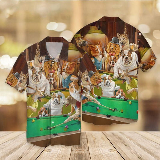 Dog Billiards Cute Pets Pattern Hawaiian Shirt,Hawaiian Shirt Gift, Christmas Gift