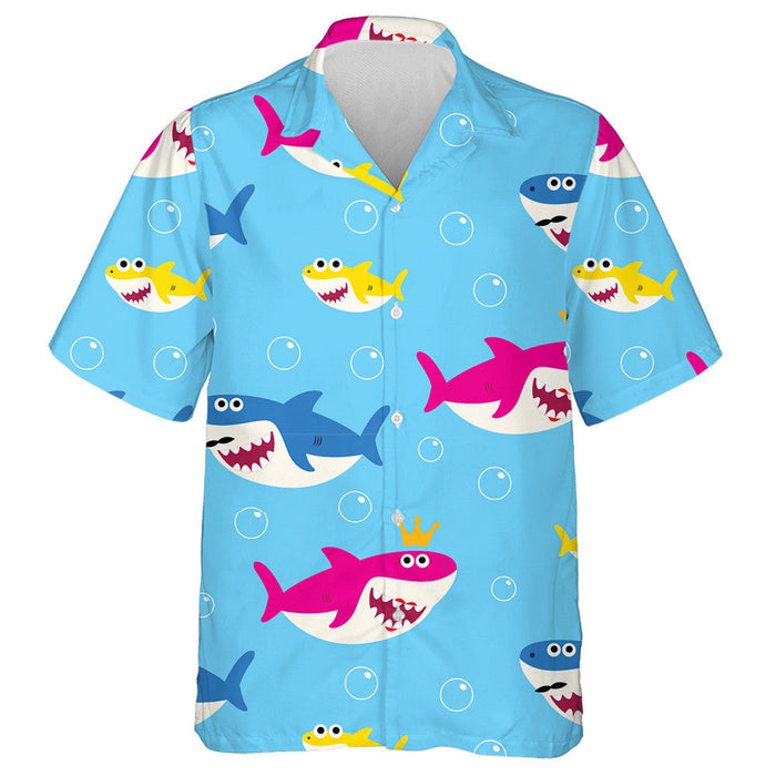 Lovely Shark Family Under Light Blue Ocean Background Hawaiian Shirt, Hawaiian Shirt Gift, Christmas Gift