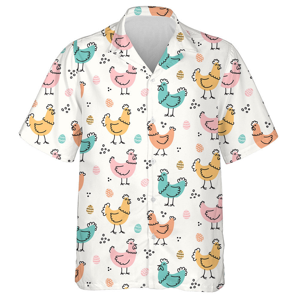 Happy Colorful Chicken With Egg Easter Hawaiian Shirt, Hawaiian For Gift