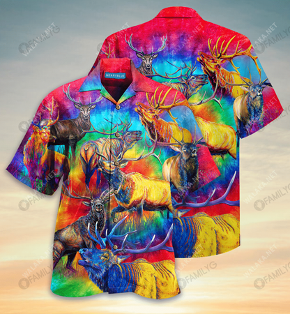 Colorful Elk Unisex Hawaiian Shirt, Hwaiian For Gift