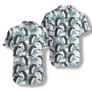 Arctic Life Penguin Seamless Design Hawaiian Shirt, Hawaiian For Gift