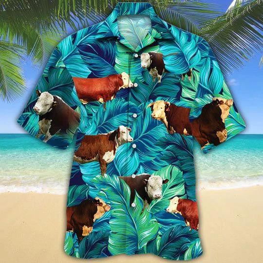 Hereford Cattle 3D All Over Printed Hawaiian Shirt,Hawaiian Shirt Gift, Christmas Gift