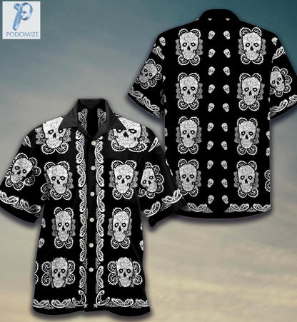 Cat Lover Sugar Skull Pattern Hawaiian Shirt, Hawaiian For Gift