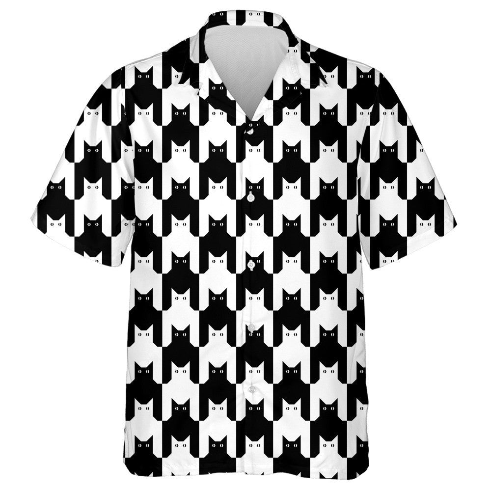 Cats Hounds Tooth In Black And White Hawaiian Shirt, Hawaiian Shirt Gift, Christmas Gift