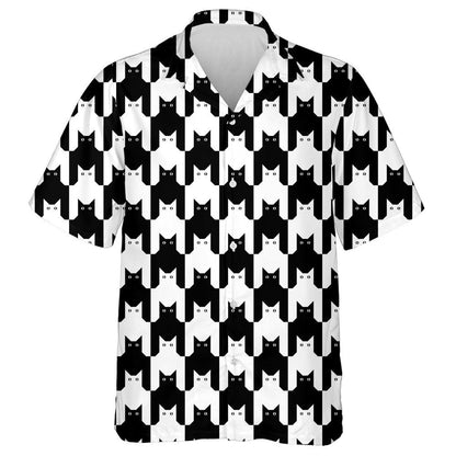 Cats Hounds Tooth In Black And White Hawaiian Shirt, Hawaiian Shirt Gift, Christmas Gift