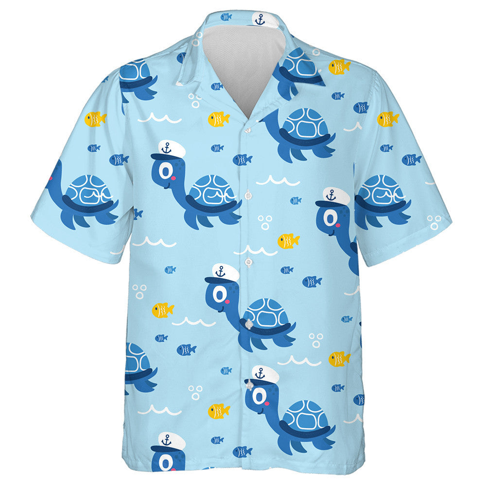 Cartoon Cute Deep Sea Fish And Turtle Hawaiian Shirt, Hawaiian Shirt Gift, Christmas Gift