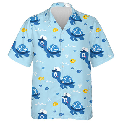 Cartoon Cute Deep Sea Fish And Turtle Hawaiian Shirt, Hawaiian Shirt Gift, Christmas Gift