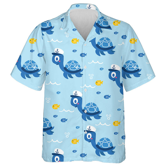 Cartoon Cute Deep Sea Fish And Turtle Hawaiian Shirt, Hawaiian Shirt Gift, Christmas Gift