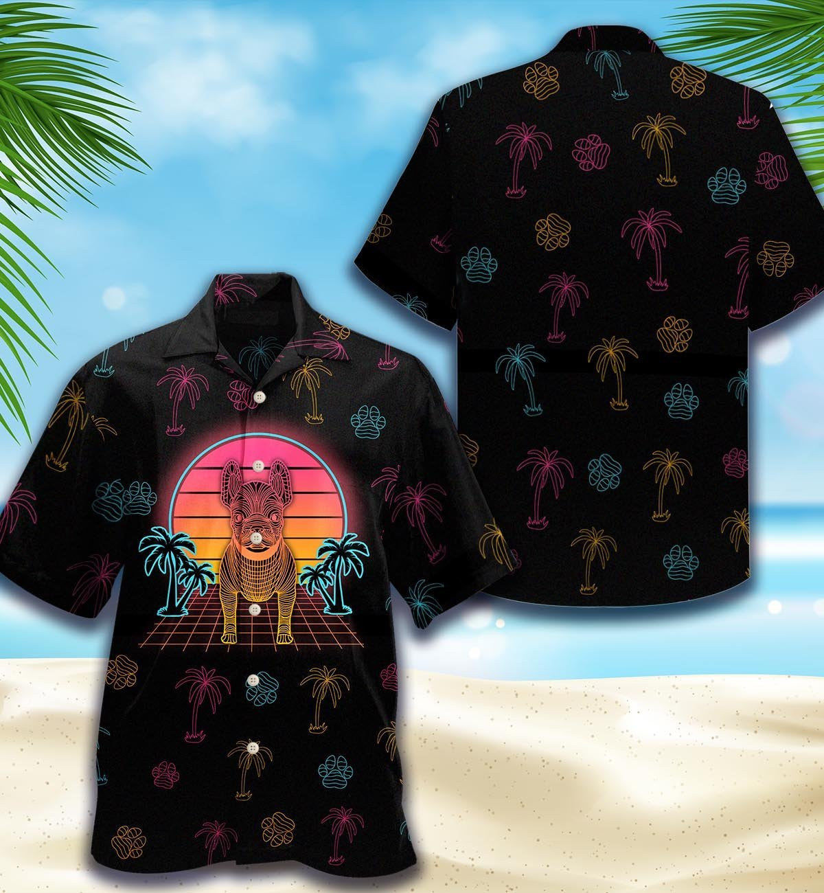 Bulldog Fraincis Vintage 80s Patrún Samhraidh Léine Haváís, Bronntanas Léine Haváí, Bronntanas Nollag