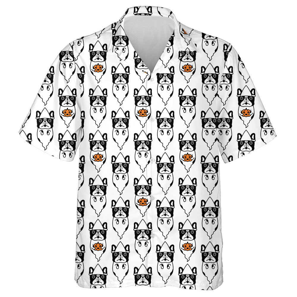 Halloween Bulldog Puppy Spooky Pumpkin Cartoon Hawaiian Shirt, Hawaiian Shirt Gift, Christmas Gift