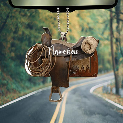 Personalized Horse Saddle Car Hanging Ornament, Car Decor For Cowboy, Christmas Decoration