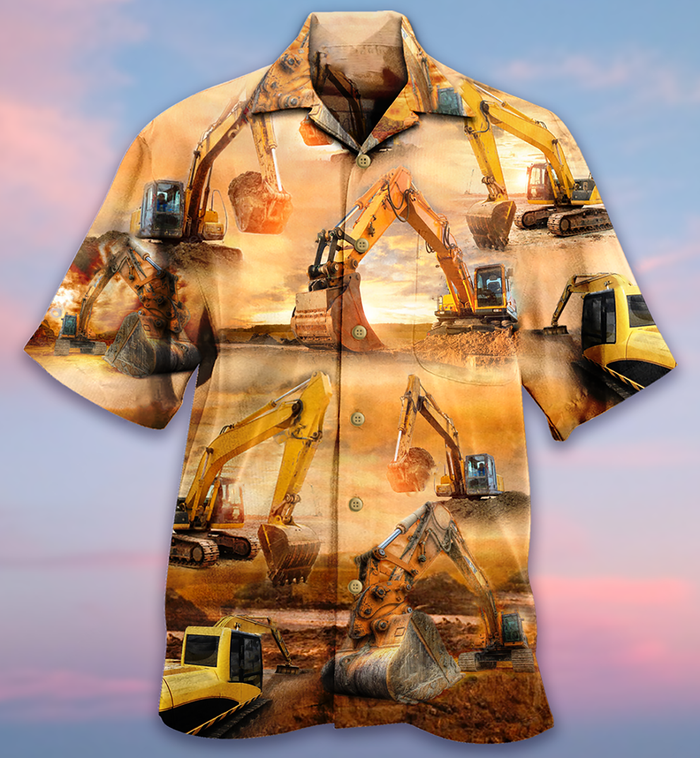 Excavator Working Hard - Hawaiian Shirt_Hawaiian Shirt Gift, Christmas Gift