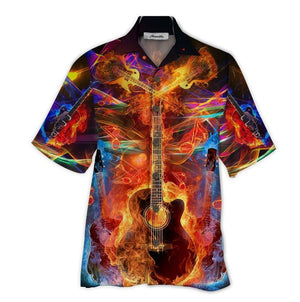 Guitar On Fire Artistic Background Design Hawaiian Shirt,Hawaiian Shirt Gift, Christmas Gift