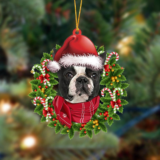 BLACK Boston Terrier-Xmas Bandana Hanging Christmas Plastic Hanging Ornament, Christmas Ornament Gift, Christmas Gift, Christmas Decoration
