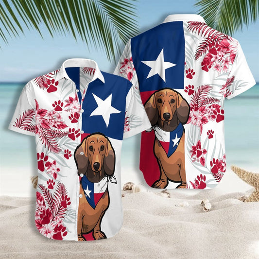 Dachshund Texas Flag Seamless Background Design Hawaiian Shirt,Hawaiian Shirt Gift, Christmas Gift