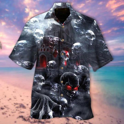 Skull Dark Castle Horror Scene Hawaiian Shirt,Hawaiian Shirt Gift, Christmas Gift