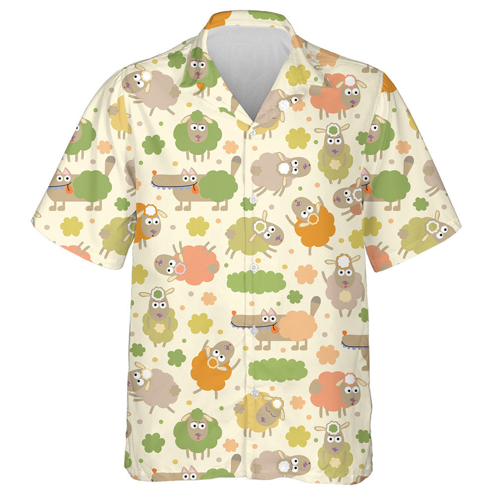 Sheep And Wolf In Cute Cartoon Style Hawaiian Shirt, Hawaiian Shirt Gift, Christmas Gift