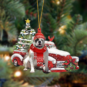 American Bulldog-Christmas Car Two Sided Christmas Plastic Hanging Ornament, Christmas Gift, Christmas Decoration