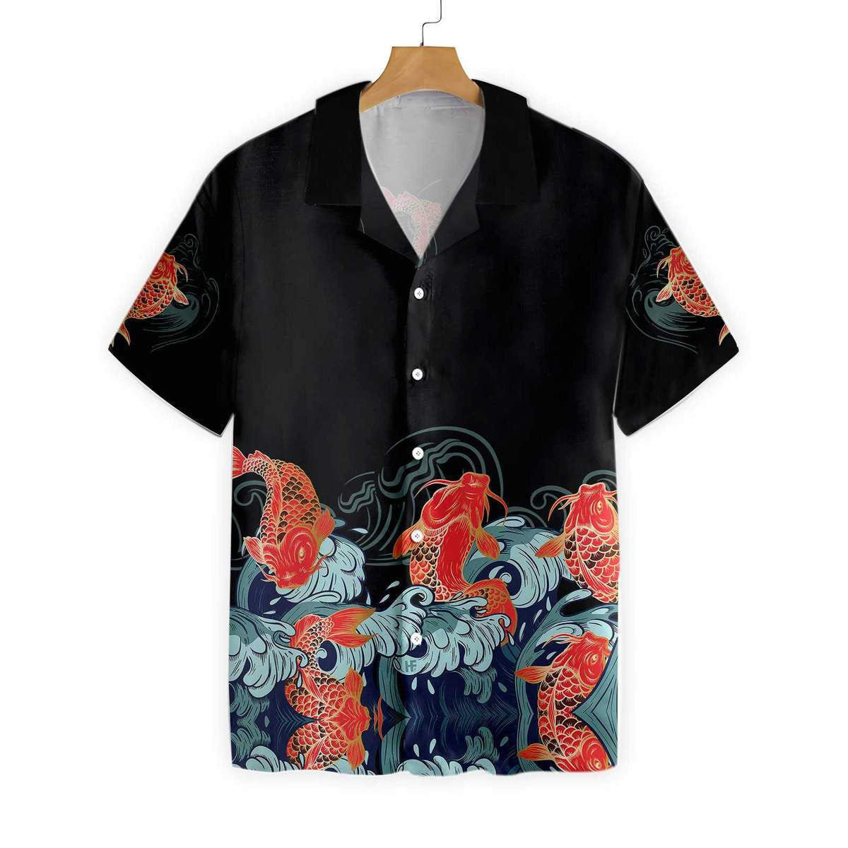 Golden Koi Fish On Black Background Hawaiian Shirt,Hawaiian Shirt Gift, Christmas Gift