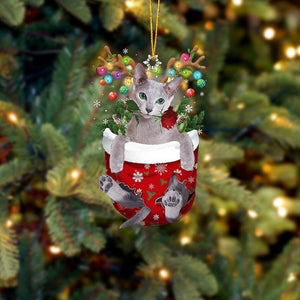 Russian Blue Cat In Snow Pocket Christmas Ornament Flat Acrylic Cat Ornament,Christmas Gift,Christmas Decoration