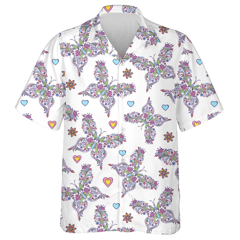 Hand Drawn With Abstract Floral Butterflies Hawaiian Shirt, Hawaiian For Gift