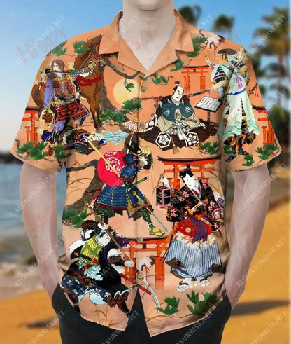 Fill Ar Ais Ó An Bás Samurai Léine Haváís Unisex Caitheamh aimsire Gearr muinchille Oirbheartaíochta Léinte haváíais Léinte haváíais d'Fhir, Léine haváíais, Bronntanas Nollag