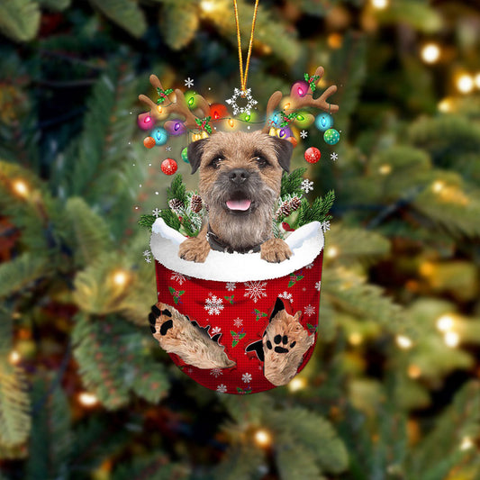 Border Terrier In Snow Pocket Christmas Ornament Flat Acrylic Dog Ornament,Christmas Shape Ornament, Happy Christmas Ornament, Christmas Ornament Gift, Christmas Gift, Christmas Decoration